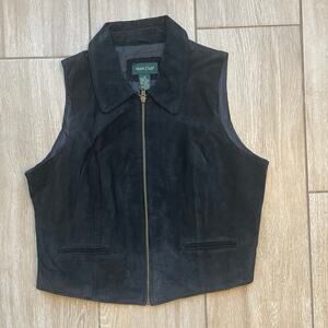 Hunt Club Suede Leather Vest Womens L 14 Black Zip Up Minimalist 90s Vintage